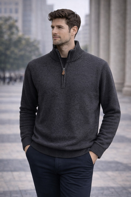 Lambswool yarım fermuarlı kazak