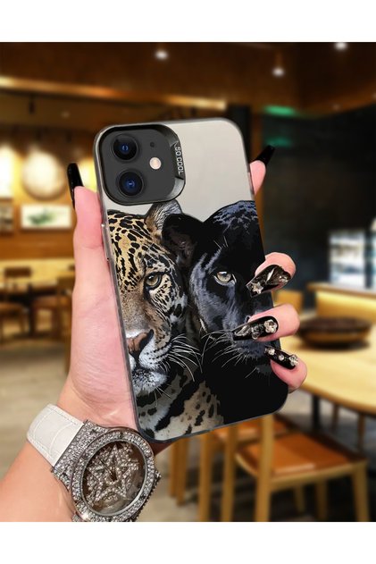 İphone 12-12 Pro Uyumlu Leoparlar Baskı Desen Darbe Emici Telefon Kılıfı MK01A