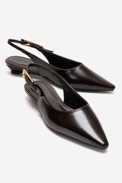 luvishoes Jenna Brown Leather Pointed Toe Women's Low Heel Shoes- Trendyol