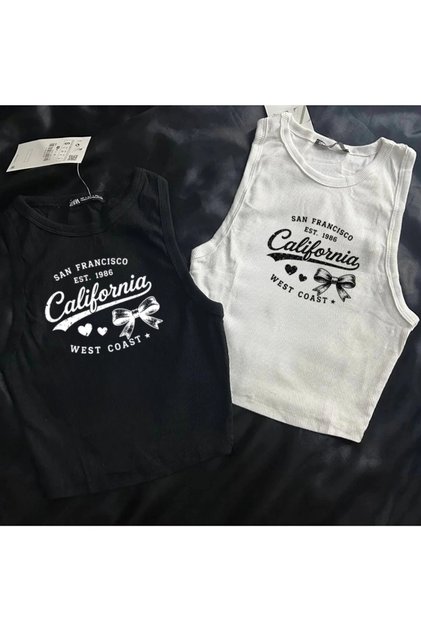 California West Coast Printed Sleeveless Crop Top