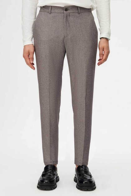 Slim Fit Vizon Çizgili Kumaş Pantolon