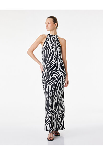 Koton Zebra Patterned Halter Neck Maxi Dress- Trendyol