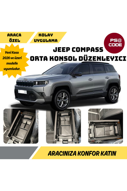 Yeni Kasa JEEP COMPASS 2025 ve üzeri Orta Konsol Kolçak, Saklama Kutusu, Kolçak Düzenleyici