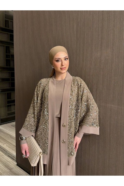 فستان سهرة مزين بالترتر طقم من 3 قطع