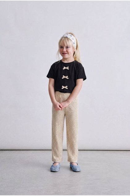 Girl's Cotton Black Bow Detailed T-Shirt and Pants Set