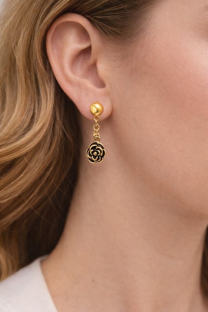 Gold Dangling Earrings with Rose Details