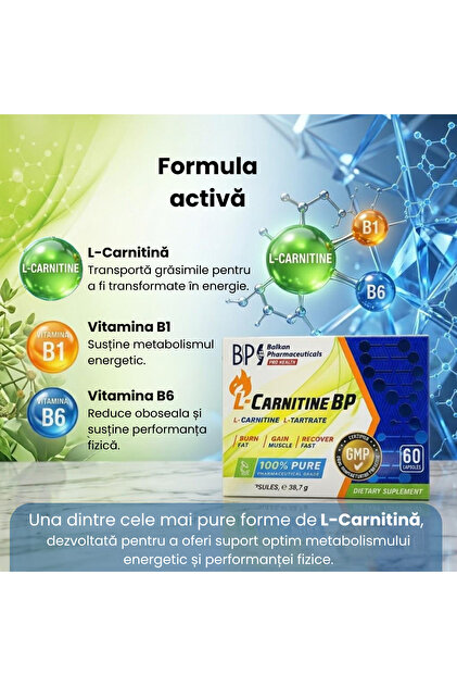 Balkan Pharmaceuticals Food supplement L-Carnitine BP, 60 capsules, L- Carnitine + L-Tartrate, Vitamins B1, B6, 38.7 g- Trendyol