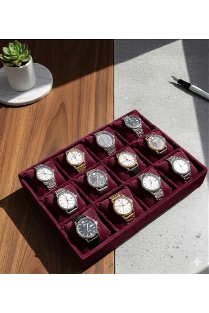 12-Compartment Wooden Baby Face Fabric Watch and Jewelry Stand - Organizer Size (35X24X5)Cm
