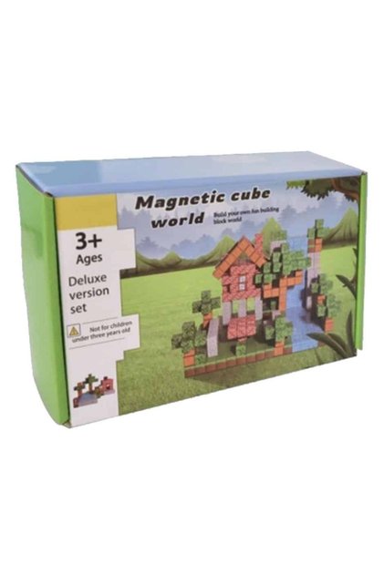 Set cuburi magnetice 64 piese – constructii 3D tip Minecraft pentru copii