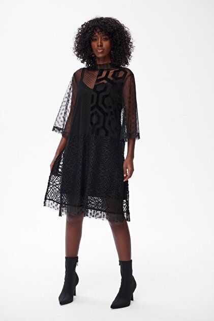 Blue Shadow Sezi Black Dress 48/50- Trendyol