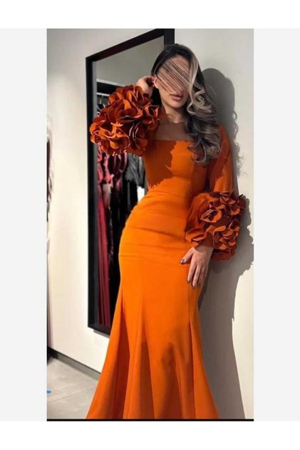 Orange dress with laser rose sleeves
