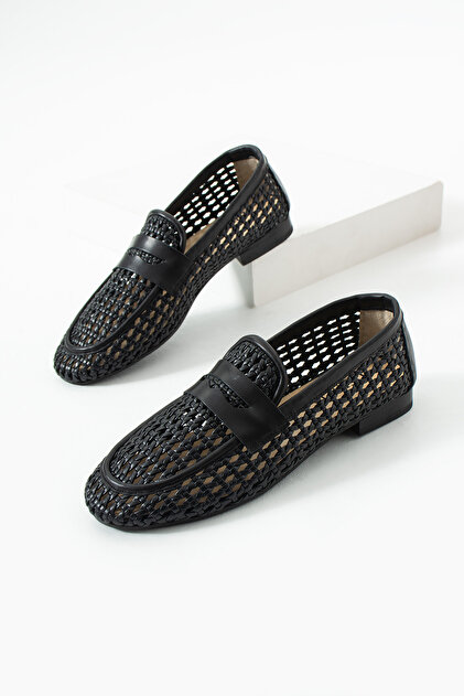Royal Genuine Leather Black Casual Comfortable Women's Braided Loafer Shoes