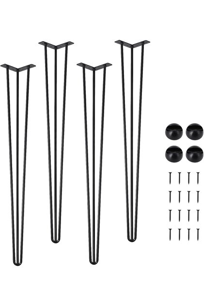 4Pcs Set Black Hairpin Furniture Legs, 20" Metal Table Legs with Rubber Floor Protectors for