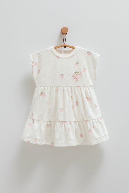 Baby Girl Dress Strawberry Patterned Terry Fabric Summer Dress