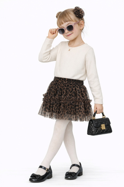 Girl's Leopard Patterned Badili 2-Piece Top and Bottom Set Ak2608