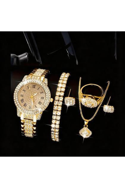 Set elegant 6 în 1: ceas și bijuterii asortate, un cadou rafinat pentru ocazii speciale.