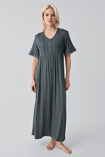 Short Sleeve Lace Long Comfortable Stretchy Viscose Nightgown