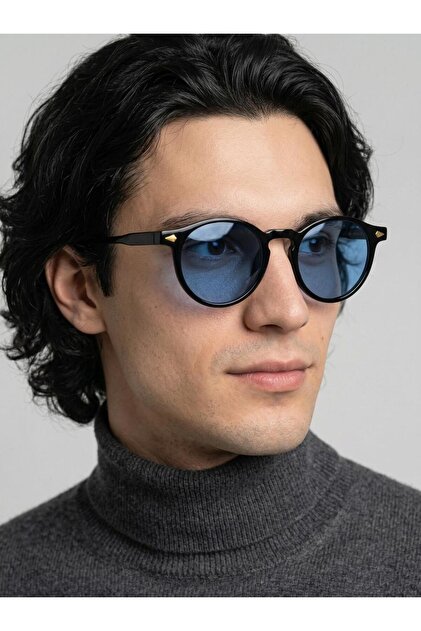 funeyes Lois Oval Siyah Çerçeve Mavi Camlı Güneş Gözlüğü ( Metal