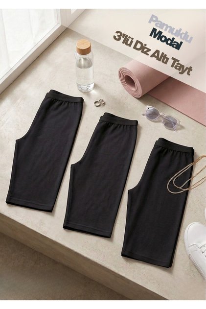 Women's Modal & Cotton Above-Knee Leggings 3-Pack - Soft Textured & High Waist