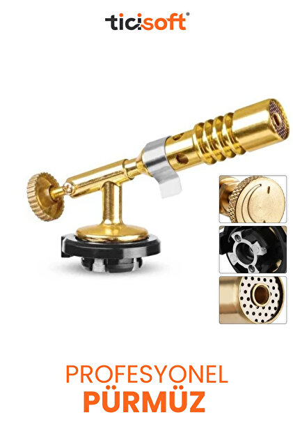 Ticisoft Pürmüz 1300° Gazlı Torch Jet Çakmak Alev Tabancası Pirinç