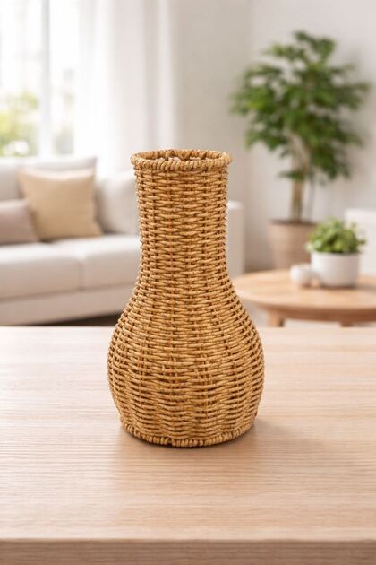 Hasır Rattan Dekoratif Vazo Aksesuar Çiçek Vazosu 24*12cm