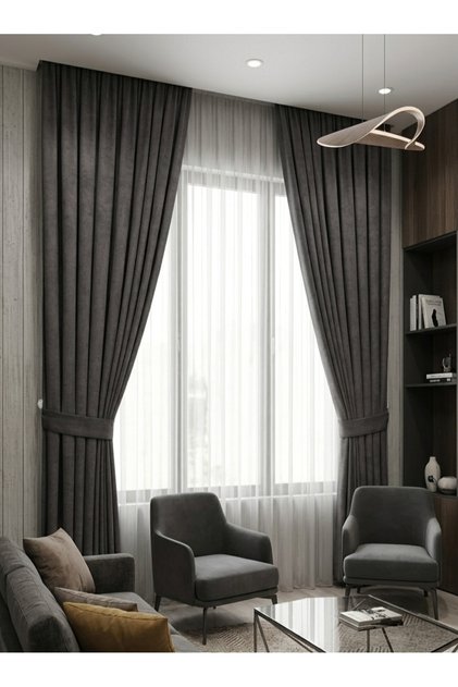 Anthracite Island Background Curtain 1/3 Dense Pleated Thick Fabric Dense Textured Background Curtain