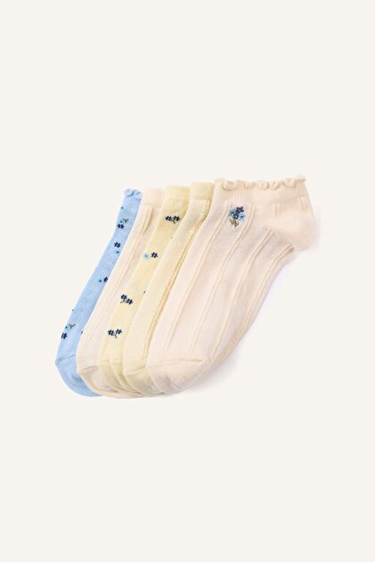 Women's Floral Ruffled 5-Piece Cotton Booties Socks H3134Axns