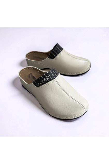 Women's Beige Stitched Orthopedic Sole Closed Slippers