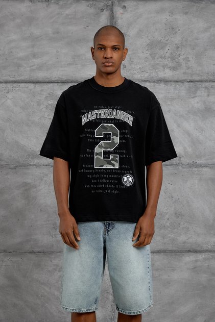 Men's T-Shirt 2 Print Black Oversize Printed