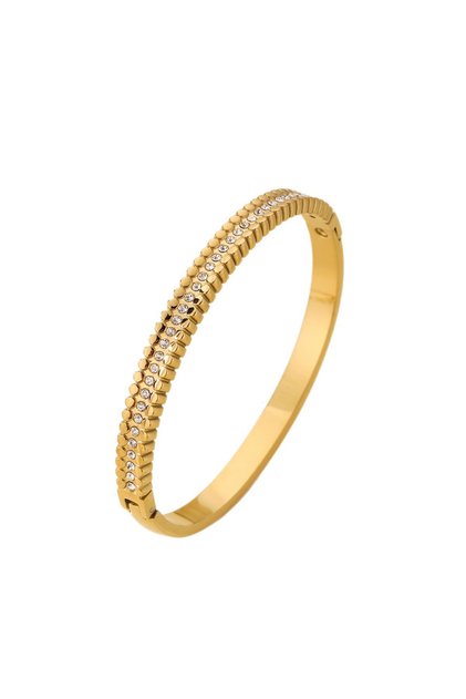 Bratara Bangle Luxury Gold, Otel Inoxidabil Placat Aur 18K cu Cristale Zirconiu, Design Modern