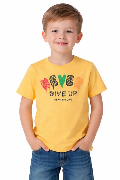 Boy's Never Text Patterned Yellow Color Short Sleeve T-Shirt