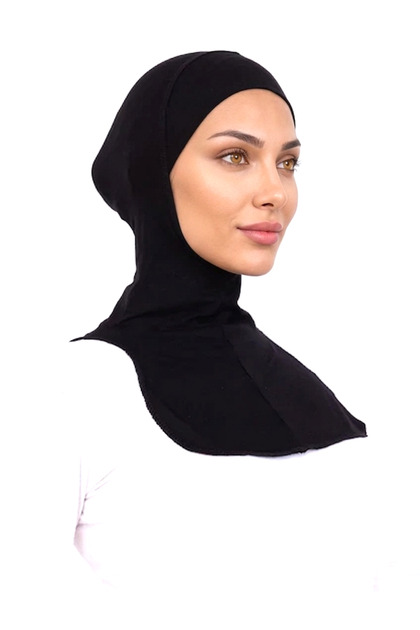 Siyah Ninja Bone Boyunluklu Likralı Sporcu Bonesi Kadın Pratik Tesettür Hijab Başörtü