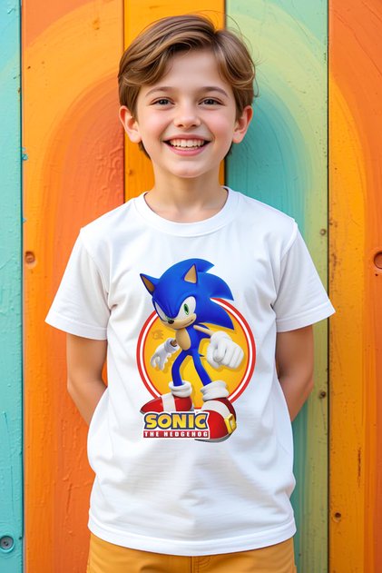 Hedgehog Sonic Pattern Printed Children's Girls Boys Unisex Tshirt