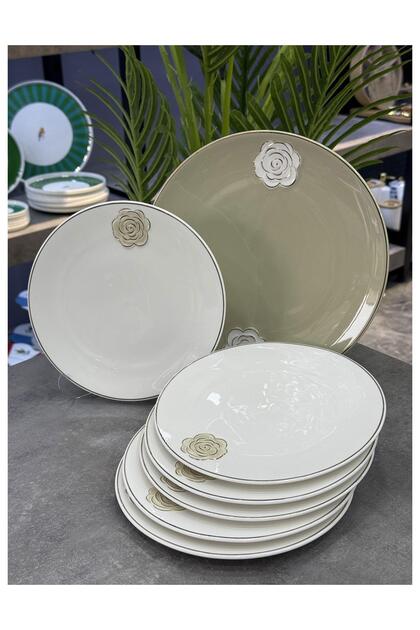 Luxury Porcelain Rozsa 7 Piece Cake Set Brown