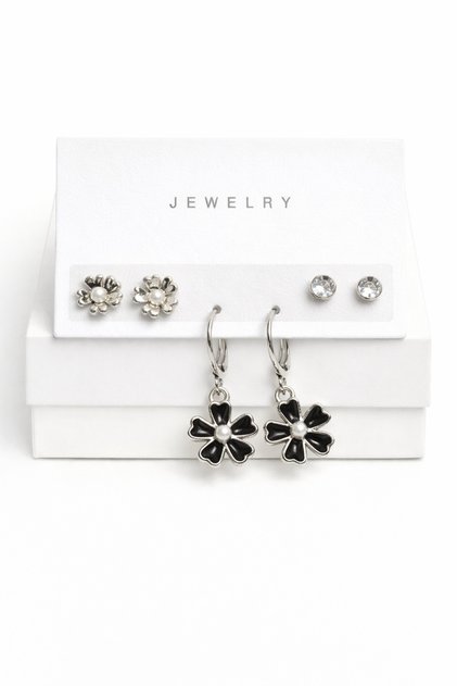 Bow Star Heart Flower Detailed Gold Color Earring Set with Hoop Dangle and Minimal Ball Earrings Set of 3