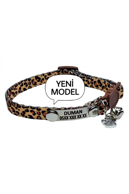 Gümüş künyeli isimli kedi tasması, güvenlik kilitli tasma, isimli kedi tasması, gümüş zımbalı model