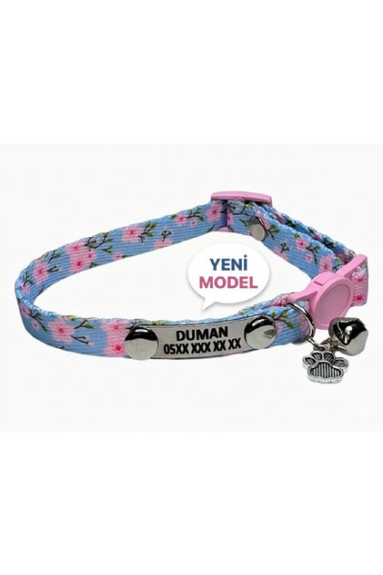 Gümüş künyeli isimli kedi tasması, güvenlik kilitli tasma, isimli kedi tasması, gümüş zımbalı model