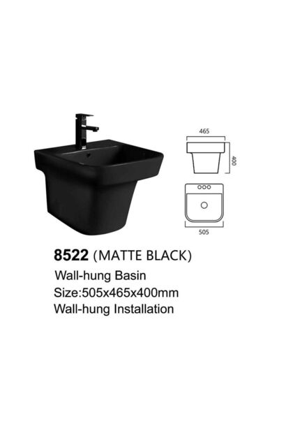 Wall Hung Ceramic Wash Basin – Matte Black