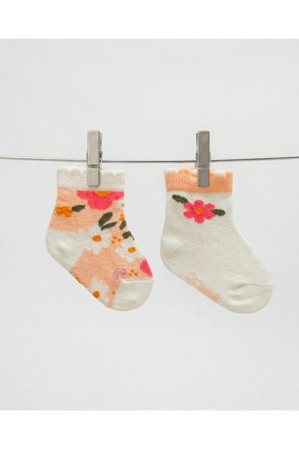 Baby Girl Socks 2-Pack Floral Patterned Ruffled 90% Cotton 2 Pairs (Total 4 Pieces)