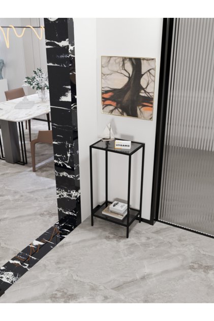 Leve Füme Cam Raflı Metal Dresuar | Dar Alanlar İçin Modern Antre Sehpası uzun sehpa Kahve Köşesi