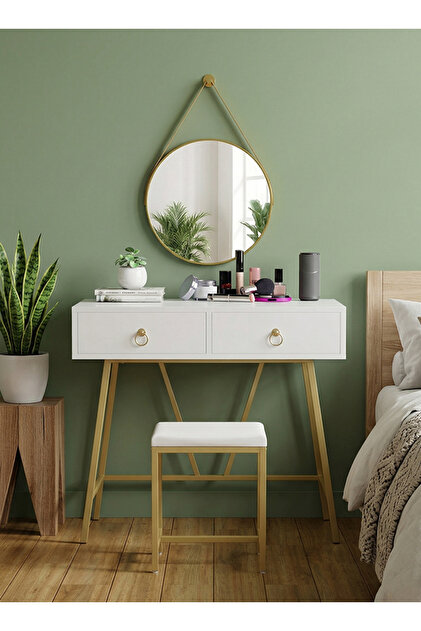 Ammar Space Modern Minimalist Dressing Table Makeup Mirror and 2 Drawers  for Storage 90*40*80cm No Chair- Trendyol