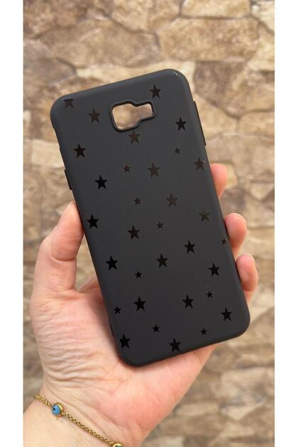 Samsung Galaxy J7 Prime Compatible Mini Black Star Patterned Silicone Shock Absorbing Rubber Case