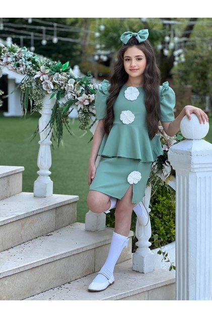 Girl's Summer Stylish Set 3-13 Years Old I Floral Detailed Special Occasion Set I Birthday Holiday Set