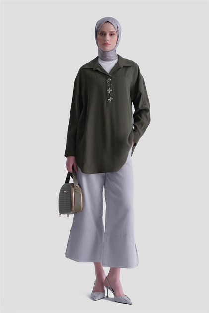 Stone Embellished Tunic Khaki