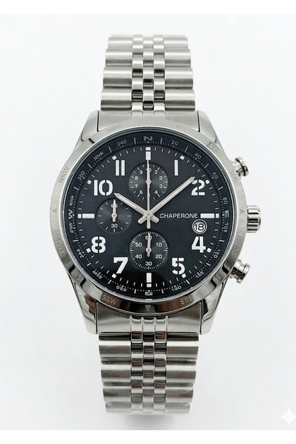 Men's Silver Metal Cord Black Dial Big Number Function Wristwatch 2 Years Warranty