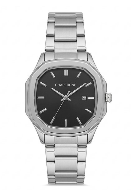 Men's Silver Metal Cord Black Dial Square Case Wristwatch with 2 Year Warranty