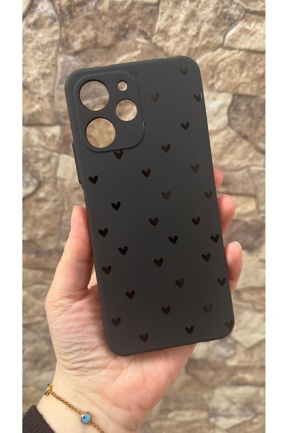 Poco X5 Pro Compatible Mini Black Heart Patterned Silicone Shock Absorbing Classic Protected Rubber Case