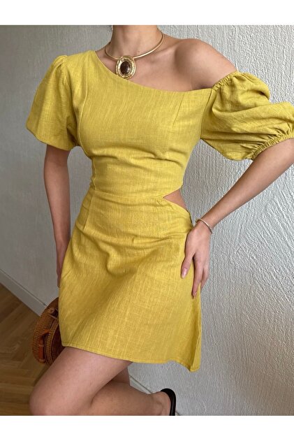 chinese dress ladies AURELIE LACE TRIM LINEN MINI DRESS - BUTTER YELLOW – CHIC LE FRIQUE