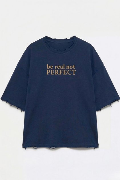 Back Slogan Printed, Dirty Edge Detailed, Thick Textured Oversize Unisex T-Shirt