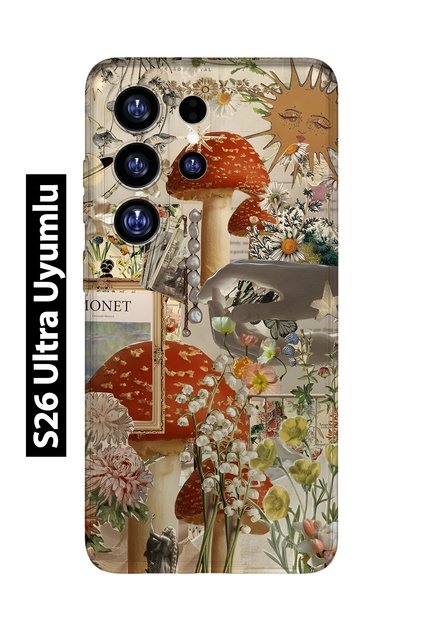 Samsung Galaxy S26 Ultra Compatible Mushroom Garden Patterned Transparent Phone Case